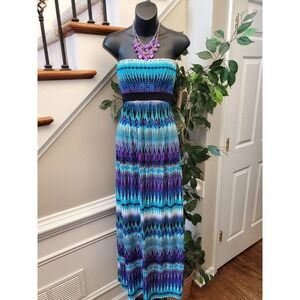 Body Central Womens Multicolor Polyester Off the Shoulder Long Maxi Dress Medium